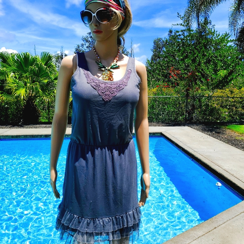 Xhilaration Tiered Ruffled Hem Embroidered, Sm, Scoop Neck Stretch Lined Dress